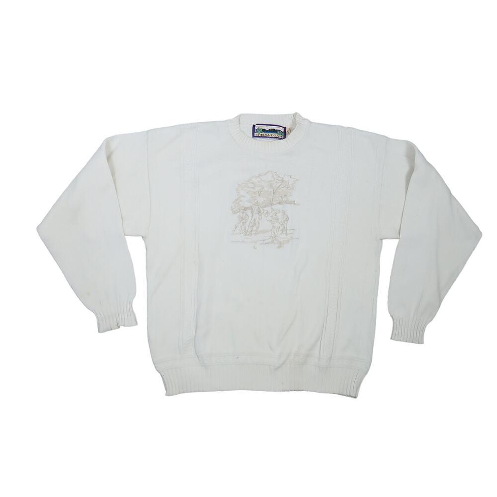 Vintage 90s Shenandoah cream knit golfer embroidered sweater Mens L
